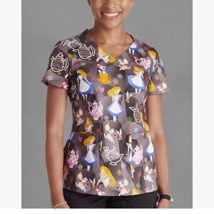 Tooniforms, Alice in Wonderland Scrub Top Short Sleeve Front patch pockets